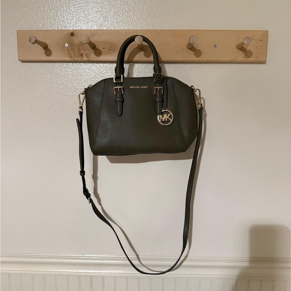 Michael Kors Olive Green Handbag with Gold Accents